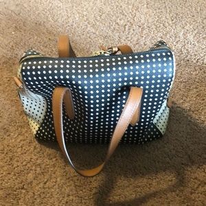 Fossil black & white polkadot purse w/ brown strap